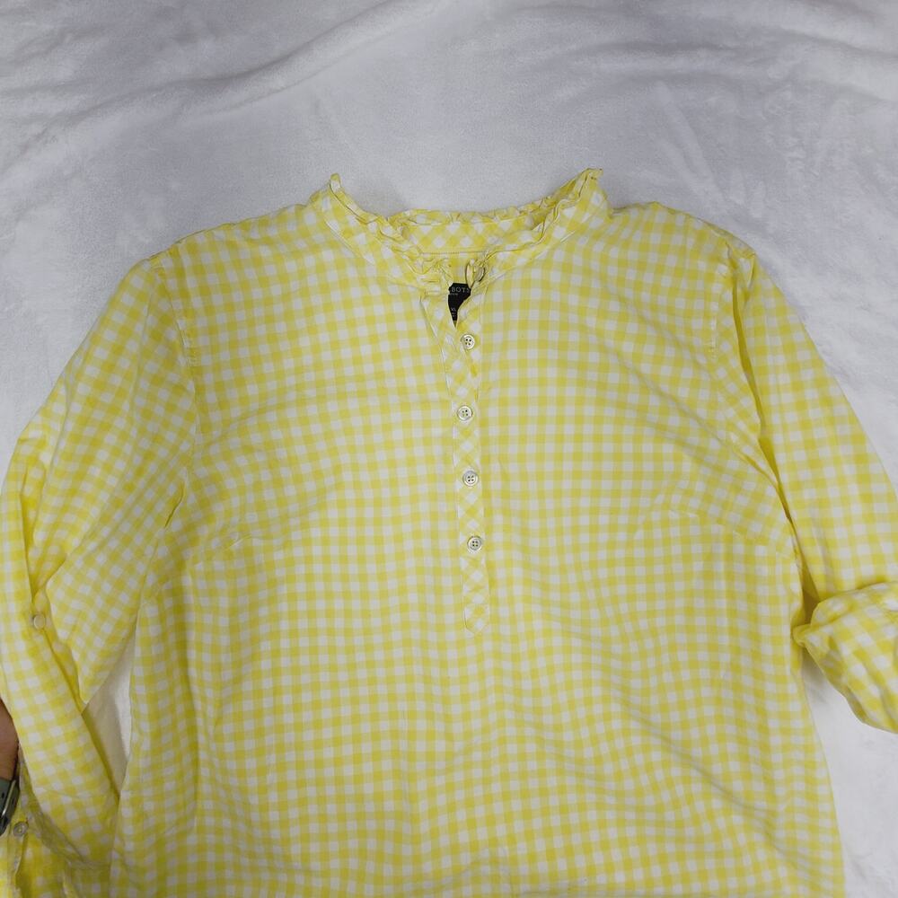 Talbots Yellow Gingham Blouse XLP Cotton Top Petite Plus Button Front Preppy - Picture 4 of 10